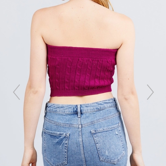 đź’ĄCable Knit Crop Tube Top - Picture 2 of 4